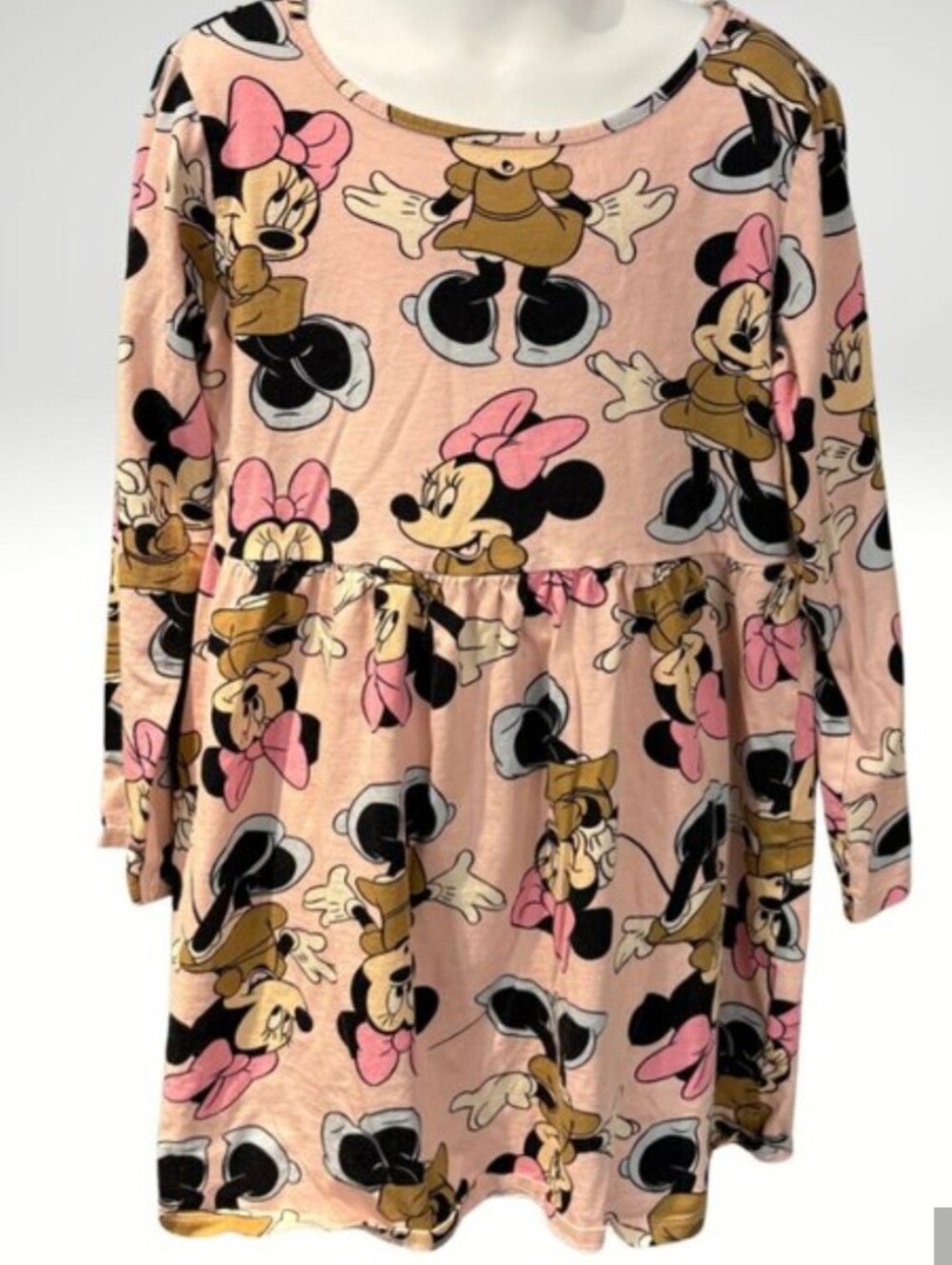 H&M Pink Minnie Mouse Allover Print Long Sleeve Dress